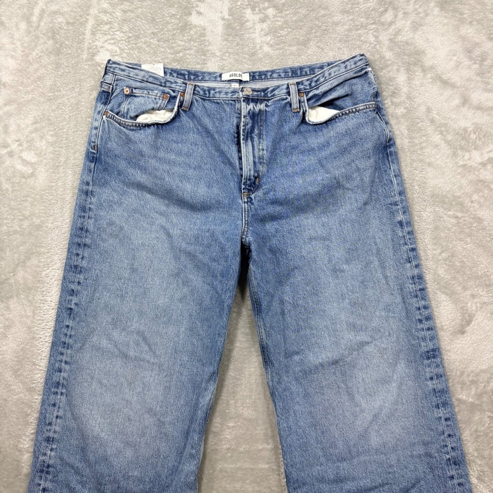 AGOLDE Wide Leg Baggy Jeans Womens 32 Light Blue Organic Cotton High Rise Denim - Picture 3 of 15